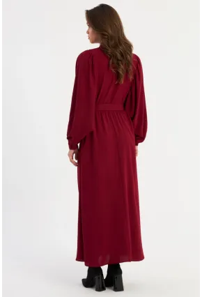 Kadın Bordo Kemerli Maxi Elbise MASF15