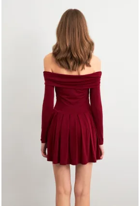 Kadın Bordo Madonna Yaka Midi Elbise MON1262