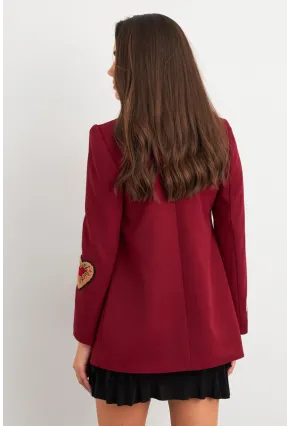 Kadın Bordo Nakışlı Premium Ceket EO100