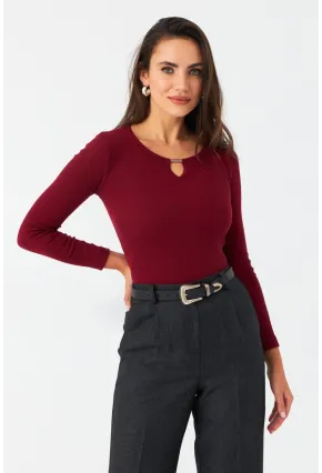 Kadın Bordo Önü Damla Kaşkorse Bluz GA100