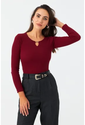 Kadın Bordo Önü Damla Kaşkorse Bluz GA100