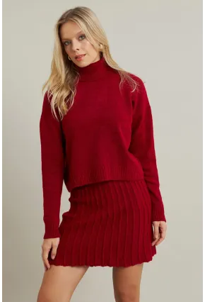 Kadın Bordo Pileli Etekli Alt Üst Takım ELT12001