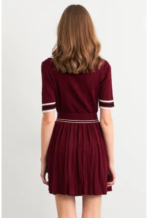 Kadın Bordo Polo Yaka Etekli Takım SF2558