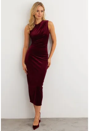 Kadın Bordo Simli Drapeli Maxi Elbise KED4481