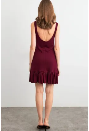 Kadın Bordo Sırtı Açık Mini Elbise HOR0050