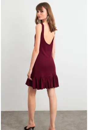 Kadın Bordo Sırtı Açık Mini Elbise HOR0050