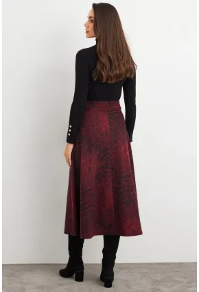Kadın Bordo-Siyah Desenli Çan Etek MLON3007