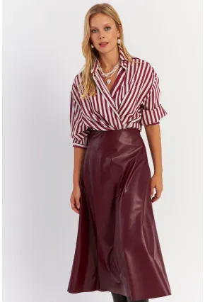 Kadın Bordo Suni Deri Çan Etek ELA113