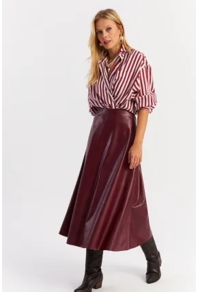 Kadın Bordo Suni Deri Çan Etek ELA113