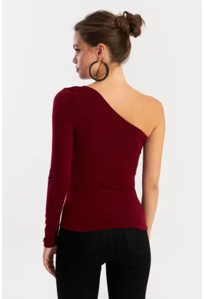 Kadın Bordo Tek Kol Bluz HOR37
