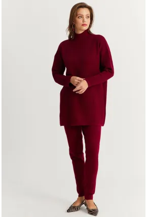 Kadın Bordo Triko Alt Üst Takım NUV9