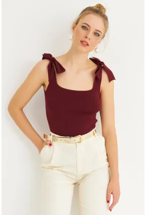 Kadın Bordo Triko Bluz YV236