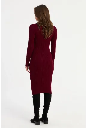 Kadın Bordo Triko Midi Elbise YV303