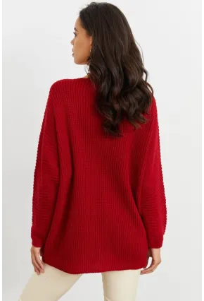 Kadın Bordo V Yaka Salaş Triko Tunik SMT158