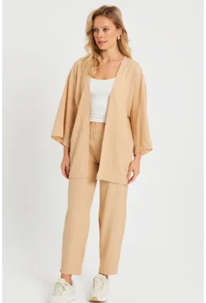 Kadın Bürümcük Kimono Takım Camel Q983