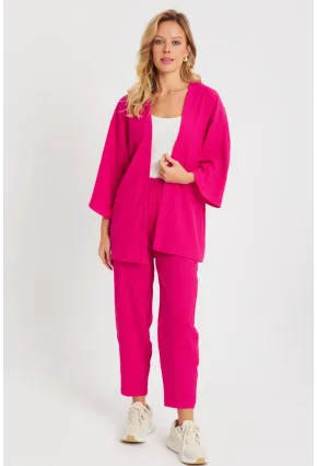 Kadın Bürümcük Kimono Takım Fuşya Q983