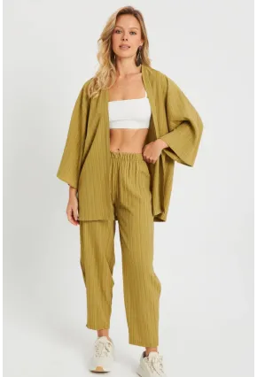 Kadın Bürümcük Kimono Takım Haki Q983