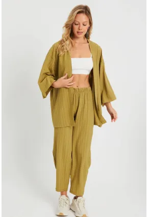 Kadın Bürümcük Kimono Takım Haki Q983