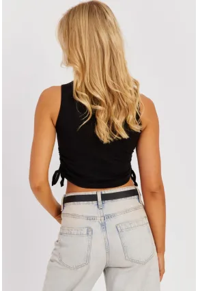 Kadın Çağla-Siyah Yanları Bağcıklı Kolsuz Bluz MK09