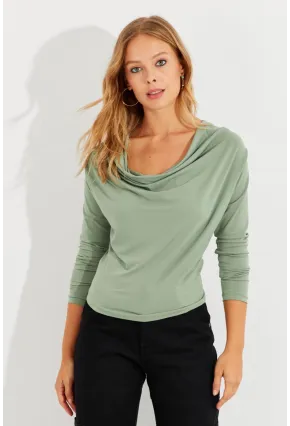 Kadın Çağla Yeşili Degaje Yaka Bluz LPP1234