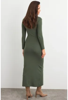 Kadın Çağla Yeşili Kare Yaka Midi Elbise XC8102