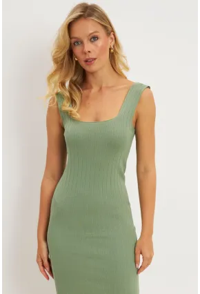 Kadın Çağla Yeşili Kare Yaka Triko Mini Elbise YV225