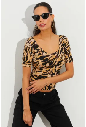 Kadın Camel Desenli Bluz LPP1224