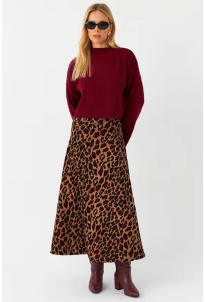 Kadın Camel Desenli Çan Etek LON3007