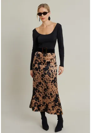 Kadın Camel Desenli Saten Etek CAR1060