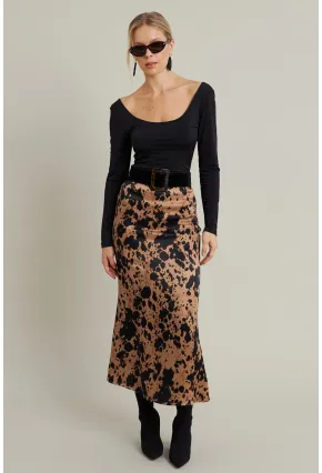 Kadın Camel Desenli Saten Etek CAR1060
