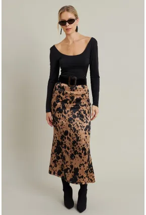 Kadın Camel Desenli Saten Etek MCAR1060