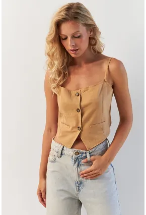 Kadın Camel Düğmeli İp Askılı Yelek MP20153