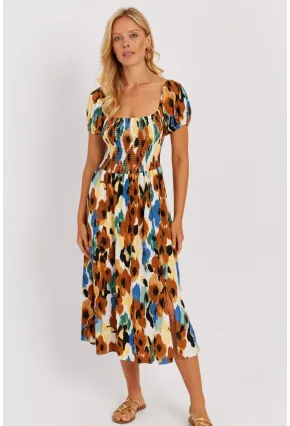 Kadın Camel Gipeli Desenli Midi Elbise MON126