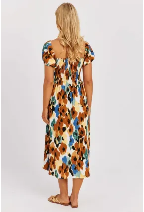 Kadın Camel Gipeli Desenli Midi Elbise MON126