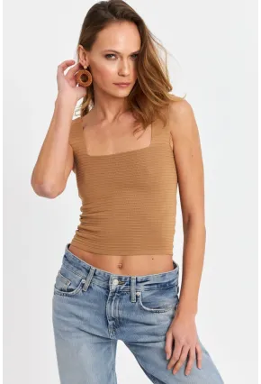 Kadın Camel Kare Yaka Triko Bluz SE8