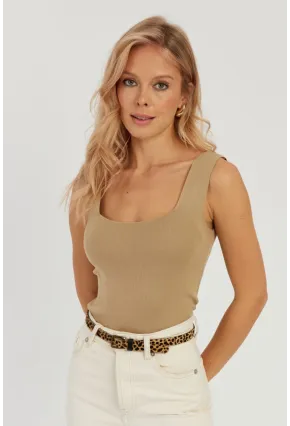 Kadın Camel Kare Yaka Triko Bluz YV80