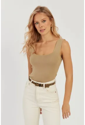 Kadın Camel Kare Yaka Triko Bluz YV80