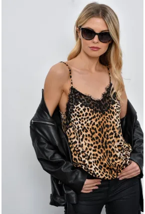 Kadın Camel Leopar Desenli Dantelli Atlet LPP50081