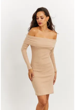 Kadın Camel Madonna Yaka Kaşkorse Elbise CG272