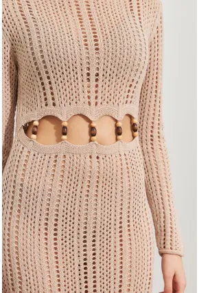 Kadın Camel Önü Pencereli Ajurlu Plaj Elbisesi KZ545