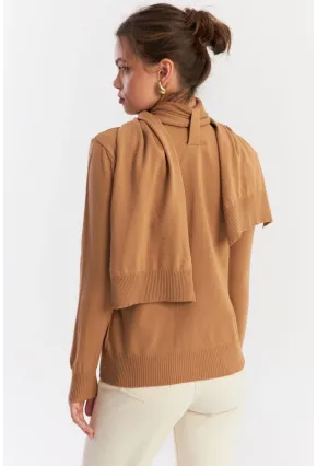 Kadın Camel Şal Aksesuarlı Triko Bluz YV286