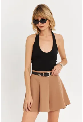 Kadın Camel Scuba Pilili Mini Etek DAF3204