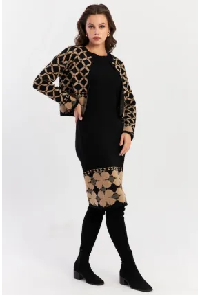 Kadın Camel-Siyah Alt Üst Triko Desenli Takım NUV2028