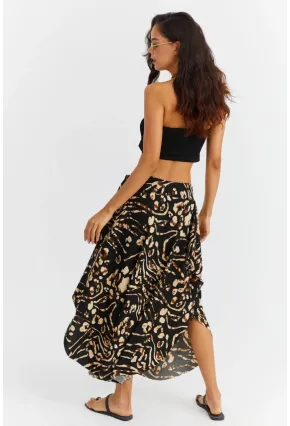 Kadın Camel-Siyah Asimetrik Etek LV81