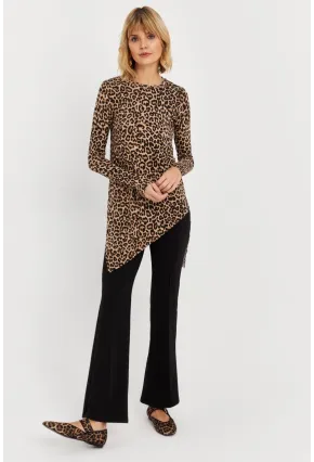 Kadın Camel-Siyah Asimetrik Leopar Tunik MLPP1186-1