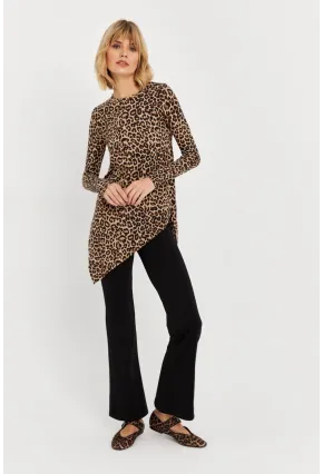 Kadın Camel-Siyah Asimetrik Leopar Tunik MLPP1186-1