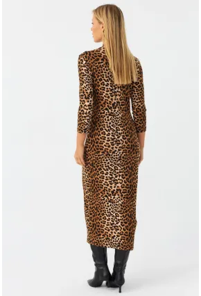 Kadın Camel-Siyah Desenli Midi Elbise MLPP400