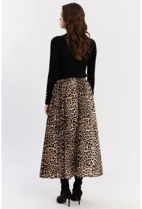 Kadın Camel-Siyah Leopar Çan Etek ELA3951