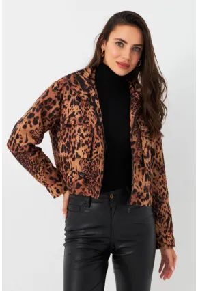 Kadın Camel-Siyah Leopar Crop Ceket ELT1001