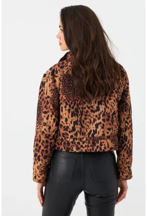 Kadın Camel-Siyah Leopar Crop Ceket ELT1001